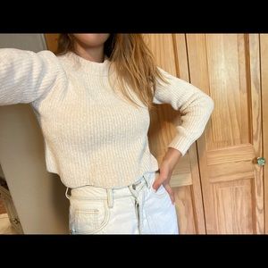 Fluffy white cropped sweater from PacSun
